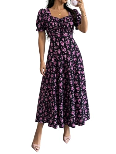 Robe fleurie col carré longue et élégante coupe trapèze fluide ORANDESIGNE