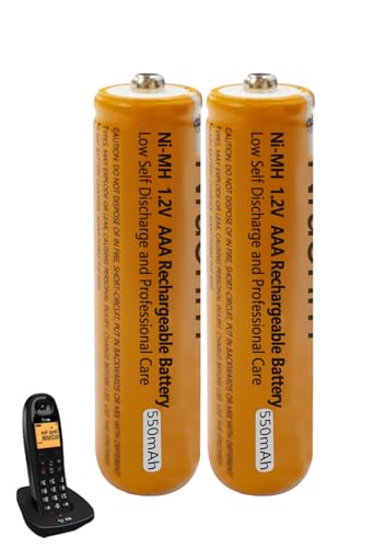 Pilas Rerecargables 550mAh 1.2V para Gigaset, AAA Ni-MH Baterías Recargables para Panasonic Teléfonos Inalámbricos (2 Piezas)
