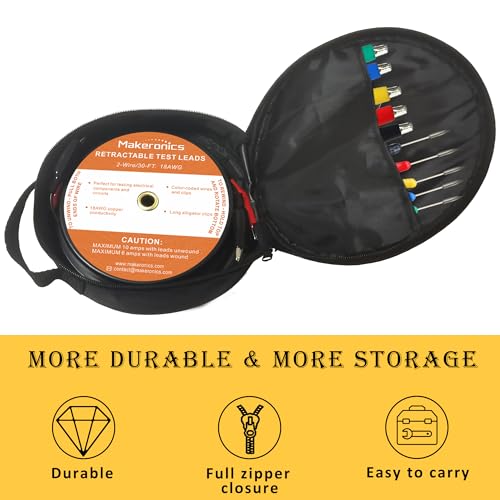 Image of Makeronics 2 Wires 30FT 18AWG Retractable Test Leads with Cable Bag Dual Ended Electrical Alligator Clips Test Probe Lead Wire Cables for Circuit Connection /Electrical Testing and Troubleshooting