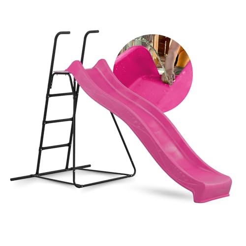 Spielturmking® Kinder Rutsche mit Podest Outdoor Garten Spielgeräte, Stabile Wasserrutsche mit Leiter für Kinder, Alternative zu Indoor Spielgeräten, 2,30 Meter lang (Pink)