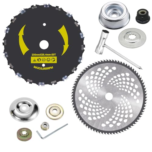 9" x 20 Teeth Chainsaw Tooth Brush Cutter Blade & 10" x 80 Teeth Carbide Tip Brush Cutter Blade for Cutter, Trimmer, Weed Eater, Yellow