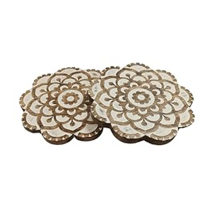 Set of 2 Wooden Trivet for Hot Pots and Dishes, Heat Resistant, Non-Slip, Teapot Trivet, 8 Inch Diameter (Natural White) (Design 2) Set of 2 Wooden Trivet for Hot Pots and Dishes Heat Resistant Non Slip Teapot Trivet 8 Inch Diameter Natural White Design 2