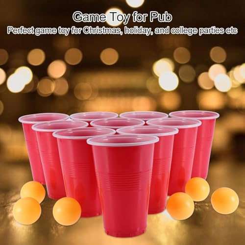Image of Tickles Pack of 12, Beer Pong Glasses with Free Ping Pong Balls Set, Easy Grip Reusable Drinking Party Cups for Iced Tea, Punch, Cocktail, Couple, Ladies Games (Color: Red Size: 475 ml)