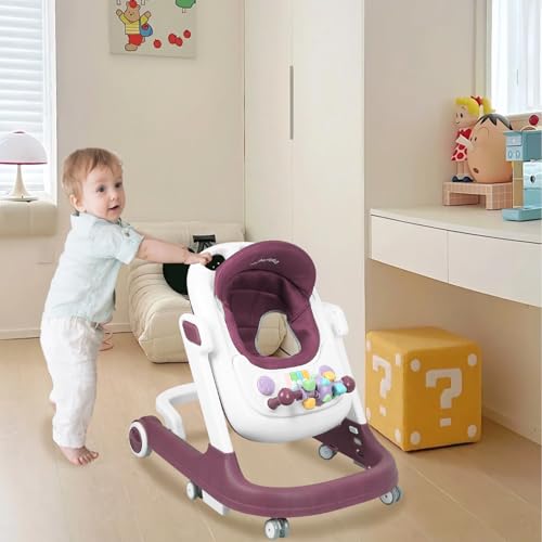 Andador para bebé con bandeja de actividades musical extraíble, fácil plegable, de 6 a 18 meses, hasta 12 kg (2 en 1, 60 x 55 x 70 cm, rosa roja)