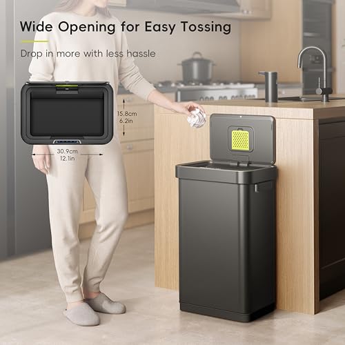 Image of EKO Deluxe Mirage-T 50 Liter / 13.2 Gallon Touchless Rectangular Motion Sensor Trash Can or Recycling Bin, Matte Black Stainless Steel Finish