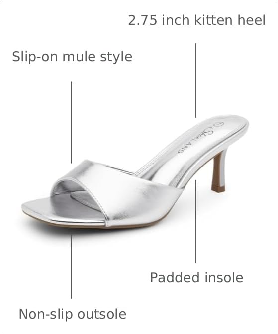 Image of Shoe Land Women's Low Heels Stiletto Heeled Slides, Open Toe One Band Slip-On Heeled Mules - Dressy Heeled Sandals for Prom, Party Wedding and Vacation