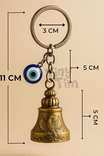 Image of Tiny Tim Guardian Bell with Evil Eye Charm - Protective Motorcycle & Car Accessory - Tibetan-Inspired Design - Wards Off Negative Energy - Ideal Gift for Bikers & Travelers