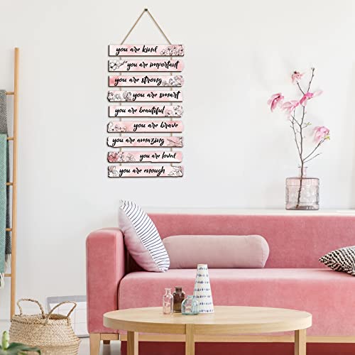 Yookeer One Set of 9 Pieces Inspirational Floral Paris Wall Decors You Are Loved Affirmations Wall Art Wooden Hanging Positive Mental Health Decors for Girls Women Bedroom(Pink) by Yookeer - Image 6