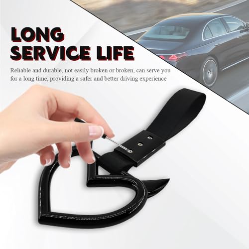 Image of 2PCS Heart shaped Car Handle Straps, Heart Car Accessories, Ring Hearts Shaped Cars Hand Strap Drift Charm, Universal Handle Keychains Accessory Suitable for Cars Bus (Black+balck)