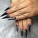 IMSOHOT Stiletto Press on Nails Extra Long Fake Nails All Black Glossy False Nails with Designs Full Cover Solid Color Acrylic Almond Glue on Nails for Women 24Pcs