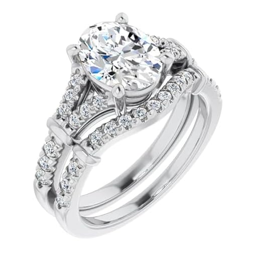 2 CT Oval Cut IGI Certified Lab Grown Diamond Ring Set | Wedding Bridal Sets (14K Solid White Gold) Engagement Rings Split Shank Solitaire Anniversary Jewelry Gift for Her Size 6 US