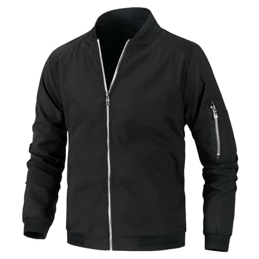 PEGENO Jaqueta bomber masculina leve primavera outono jaqueta esportiva com zíper completo corta-vento casual casaco fino, B1 Preto, M