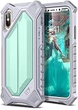 iPhone X Case, ELV iPhone 10 Case Heavy Duty High Impact Resistant Rugged Armor Hybrid Full Body Protective Case Cover for Apple iPhone X / iPhone 10 with Air Vent Magnetic Car Mount (MINT/GREY)