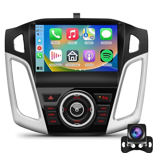 Keoaiob Radio Estéreo para Automóvil para F-ORD Focus 2012-2017 Carplay Inalámbrico Android Auto GPS Navegación Pantalla Táctil De 9 Pulgadas Bluetooth RDS FM SWC WiFi 5G Cámara 1080P(Color:2G+32G)