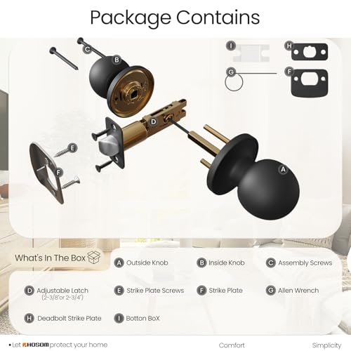 HOSOM Passage Door Knob, Matte Black Door Knobs Keyless Doorknobs for Interior Doors, Hallway, Closet and More, No Locking Door Handle, 1 Pack - Image 7