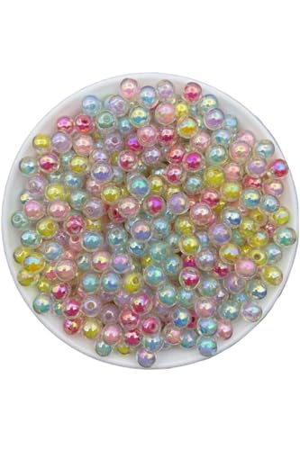 8 Mm Janjanlı Içi Boncuklu Karışık Renkli Akrilik Boncuk, 25 g, (25 g, Ort 50-60 Adet)