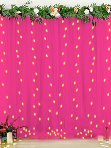 Hemito 6 Pc Cabana tent for birthday decoration Canopy tent For Decortion outdoor bedroom with Led Fairy Light Hook and Ribbon for birthdays,christmas,anniversary,ba byshower tulle white net Curtain cloth Backdrop Decoration(Pink)