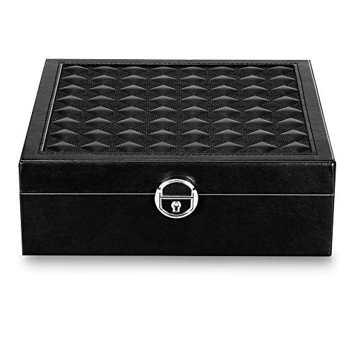 GYJ Bijoux Nail Organizer Storage Box, Faux Leather Medium Organizer, Clock Watch Earrings Ring Case Boxes with Lock Multi-Function Travel Box