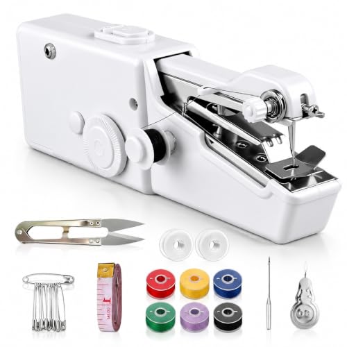 ROMINVIC Nähmaschine Handnähmaschine Tragbare Mini Elektrische Nähmaschine mit Nähzubehör für Anfänger Einfach Bedienbar für Leder Stoffe Kleidung & Heimtextilien (Weiße)
