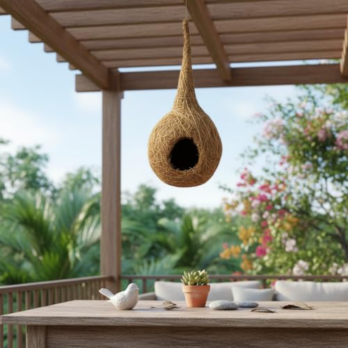 Image of Xtore Nestique Hanging Fiber Planter | Handwoven Cocoon-Style Plant Holder for Balcony & Indoor Decor - (Natural, 1 Piece)