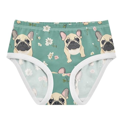 Wusikd Cute French Bulldog Girls' Underwear Cotton Flowers Girls Briefs Soft Toddler Underwear 2T
