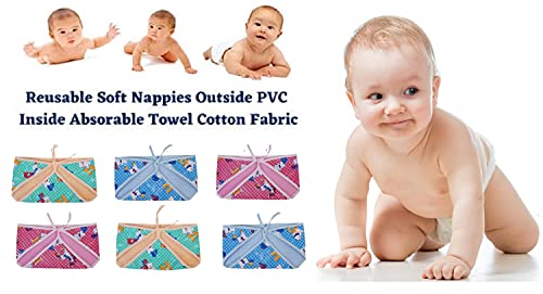 Image of New Born Baby Outside Plastic Inside Cotton Nappy Washable and Reusable PVC Printed Nappies /Cloth Diaper /U Shaped /Nappy Tying Langot For Baby Boys and Baby Girls-Pack of 18 (Small)