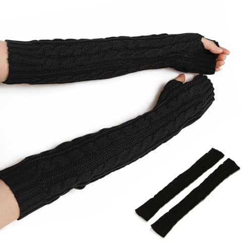 Andiker Guantes largos sin dedos para mujer, Negro , Talla única