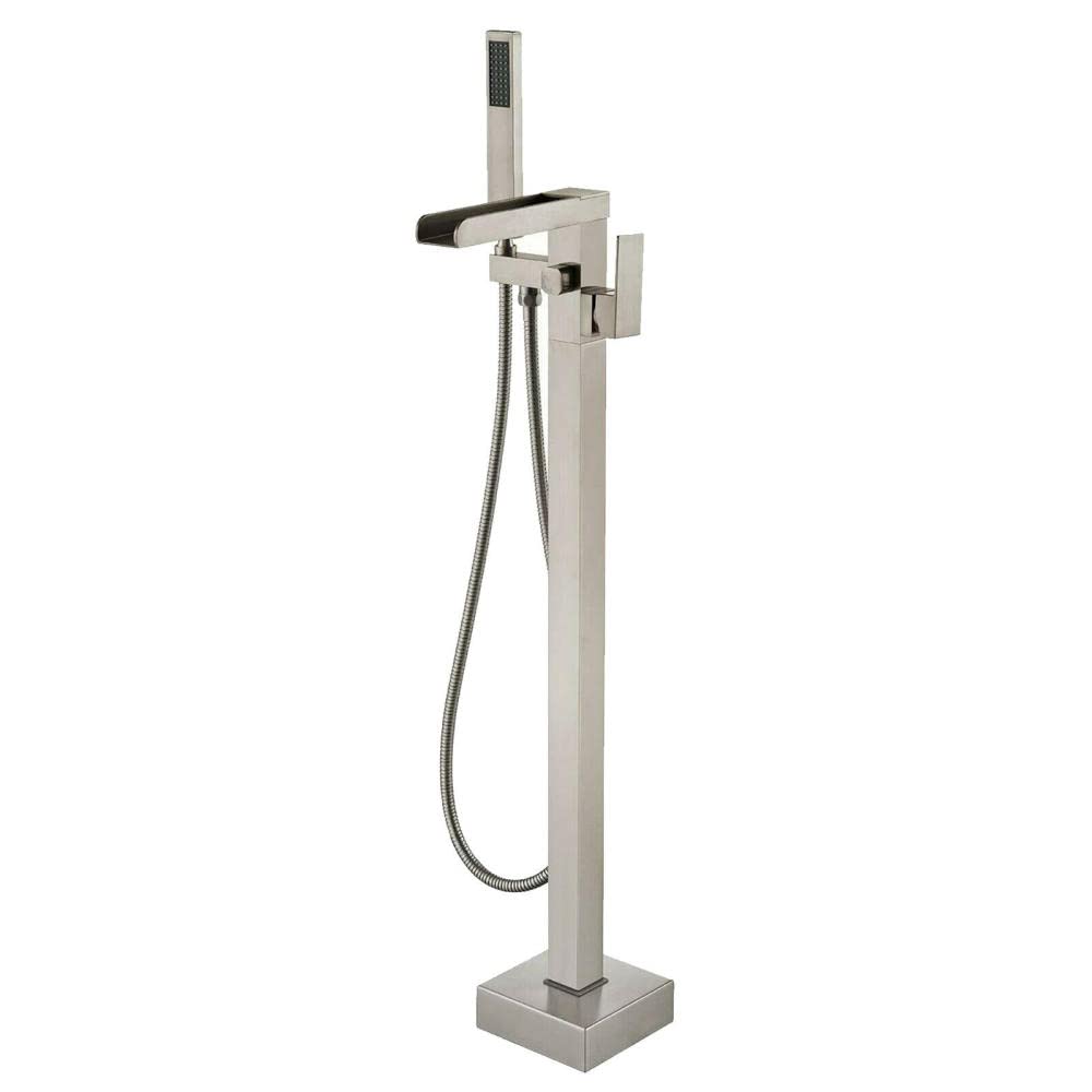 Filtro per Vasca da Bagno autonomo da Pavimento con Rubinetto per Vasca in Nichel Spazzolato con spruzzatore,