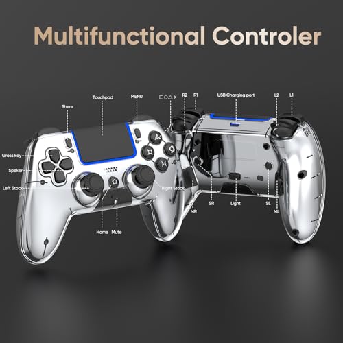 Image of BETMI Wireless Controller for PS5, Pro /Slim /MAC /PC, Metallic Silver | Gamepad with Macro /Turbo Function, Dual Vibration, Hall Effect Joysticks, 6-Axis Gaming Controller with Speaker, 3.5mm Jack