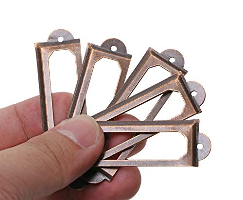 Onlykxy 20Pcs Antique Brass Metal Drawer Door Lab Tag Label Pull Frame Handle File Name Card Holder For Furniture Cabinet Hardware Box Case Bin 17X60Mm (Red Copper) #TOP4