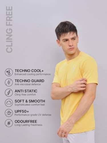 Image of TECHNOSPORT Men's Slim Fit Polyester Activewear Sports T-Shirt with Moisture-Wicking Comfort for Workout, Running & Gym