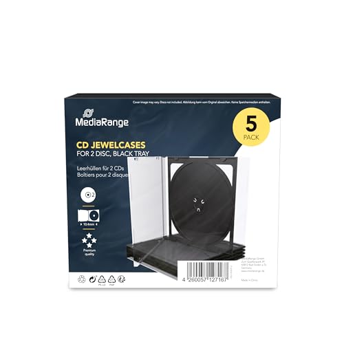 MEDIARANGE BOX31 – CD Jewel Case Cover for 2 CDs – Clear/Black (Pack of 5)