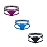 JOCKMAIL 3PCS/Pack Jockstrap Athletic Supporters for Men Jock Strap Male Underwear for Gym Men's Thong Underwear Sport (US, Alpha, Medium, Regular, Regular, Purple+Blue+Black)