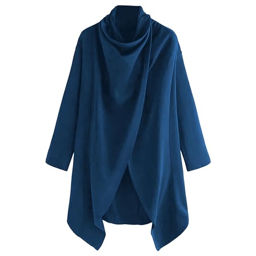 Maiyifu-GJ Men Lightweight Casual Cape Cloak Long Length Irregular Hem Pullover Overcoat Hip Hop Slim Poncho Sweatshirt Coat (Blue,5X-Large)