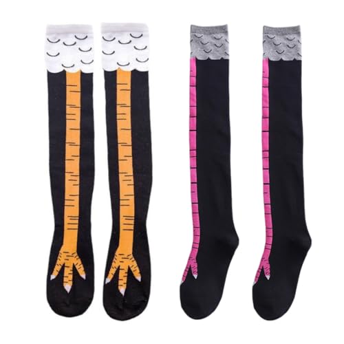 EIHI 2 Pares Calcetines de pata de pollo, calcetines sobre la rodilla para Cosplay Regalos divertidos Calcetines de punto calientes para mujeres y hombres niñas y niños