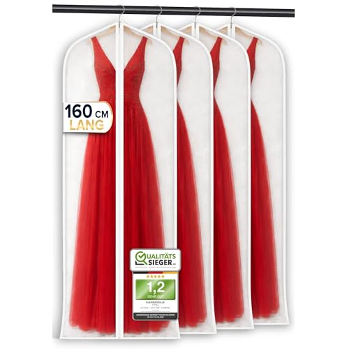 FiRiO® 4 x Premium Kleidersack Lang 160 cm für Mantel, Jacke & Abendkleid - Transparente Kleidersäcke mottensicher, atmungsaktiv & wasserfest - Hochwertige Kleiderschutzhülle Lang - Kleiderhüllen Lang