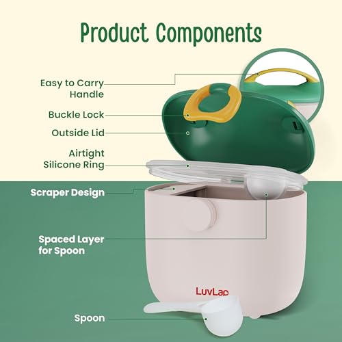 Image of LuvLap Portable Milk Powder Container Green 500ML, Baby Food Container with Spoon, Non-Toxic BPA Free Kids Milk Powder Box with Handle, Anti-Leak Silicone Baby Food Container for Travelling, Green
