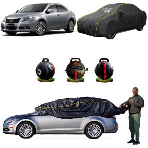 Image of CARBLAZER Portable & Semi-Automatic Full Body Car Covers: Heavy Duty Device| Anti-Theft| Dust & Scratch Proof | Water & Wind Resistant|Custom Fit| Dual-Side Cover, Compatible for Maruti Kizashi