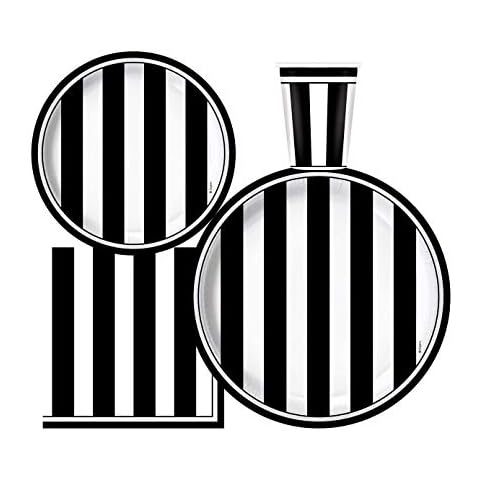 Oojami Serves 30 | Complete Party Pack | Black and White Party Supplies | 9" Dinner Paper Plates | 7" Dessert Paper Plates | 9 oz Cups | 3 Ply Napkins | Black and White Theme Cover