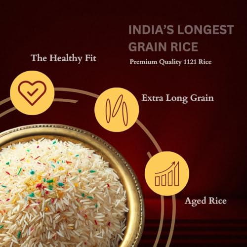 Image of Taj Mahal 1121 Premium Basmati Rice 5Kg | Extra Long 24mm Grains | Ideal for Biryani, Pulao & Festive Meals