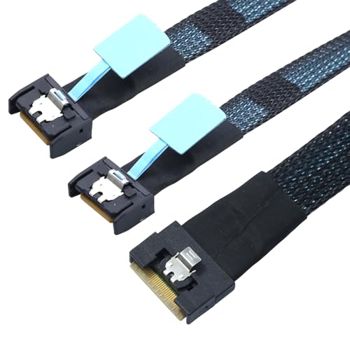 Câble PCI-E Slimline SAS 4.0 SFF-8654 8i vers double MCIO 4i 0,8m pour liaison interne serveur