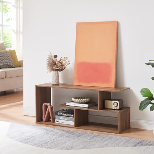 [en.casa] Meuble TV Support Télé avec Compartiments de Rangement Ouverts et Étagères pour Appareils Multimédias Stable Moderne Salon Chambre Panneau de Particules 100 x 30 x 42 cm Effet Noyer
