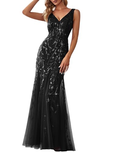 Women's V-Neck Embroidered Lace Floor Length Mermaid...