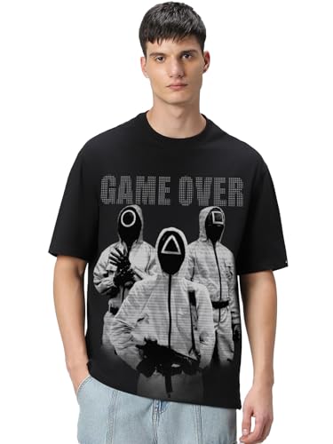Image of Bewakoof X Squid Game Men's Cotton Graphic Print Oversized Fit Half Sleeve Round Neck T-Shirt | Casual Wear | Street Wear | Oversized t Shirt for Men Cotton | Baggy