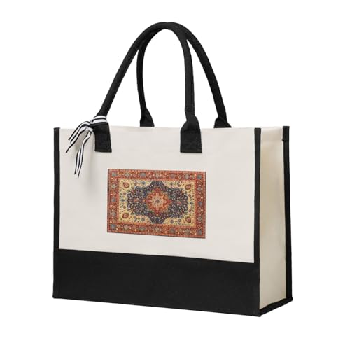 Oriental Persian Turkish Carpet Pattern Eco-Friendly Canvas Tote Bag - Reusable Shopping Bag For Travel, Beach, Gym & Gifts