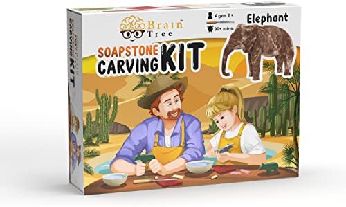 BRAIN TREE – Elephant Soapstone Carving Kit, Carve Your Own Sculpture for Girls, Kids, Boys –Teen Gift -Fun DIY Arts and Crafts Activity for Kids and Adults – DIY Crafts Kit, Soapstone Sculpting Kits