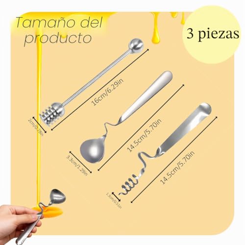 Miniatura 2 de Jecdfs Set De 3 Cucharas De Miel En Acero Inoxidable 304, Cucharas Para Mermelada Y Yogur, Utensilios Prácticos Para Miel, Jarabe Y Gelatina - Perfectas Para Tarros Y Cocina