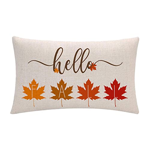 7COLORROOM Maple Leaves Pillow Cover Hello Fall Happy