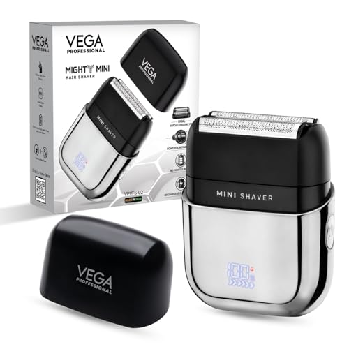 Image of Vega Professional Mighty Mini Foil Hair Shaver for Men, Portable Mini Electric Shaver with Triple Floating Bladees, Hair & Beard Shaver Trimmer for Men, 180 Min Runtime, Type-C Charging, VPVFS-02