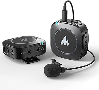 MAONO WM820 Wireless Collar Mic for YouTubers Vlog, Video Recording, Interview. Compact Microphone with 6H Battery, 50m/164ft Transmission, Mic Gain, Mute, Monitoring for Camera, Mobile (3.5mm, Black)